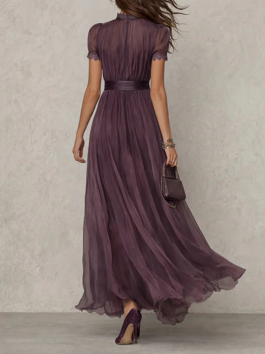 ELEGANT PURPLE HIGH NECK CHIFFON MAXI DRESS