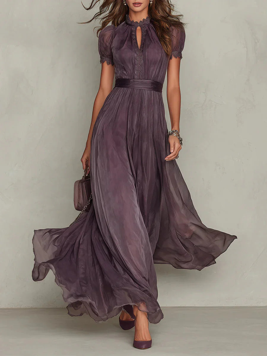 ELEGANT PURPLE HIGH NECK CHIFFON MAXI DRESS