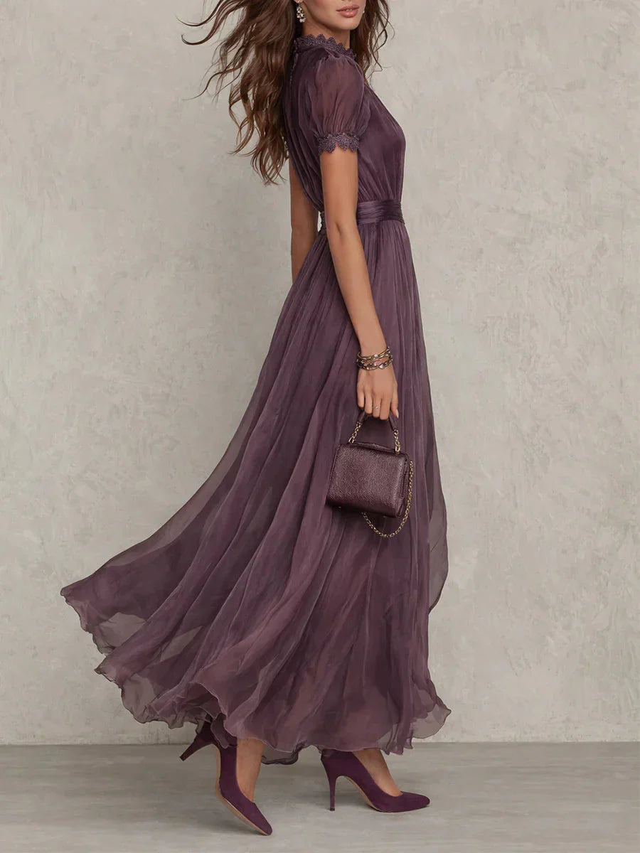 ELEGANT PURPLE HIGH NECK CHIFFON MAXI DRESS
