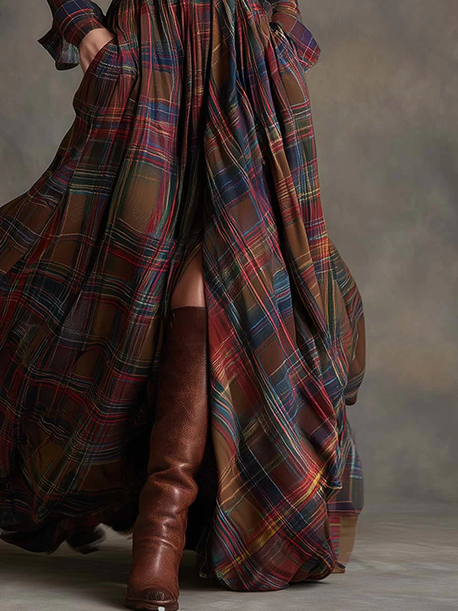 CHECKERED SHIRT DRESS WITH ADJUSTABLE BELT