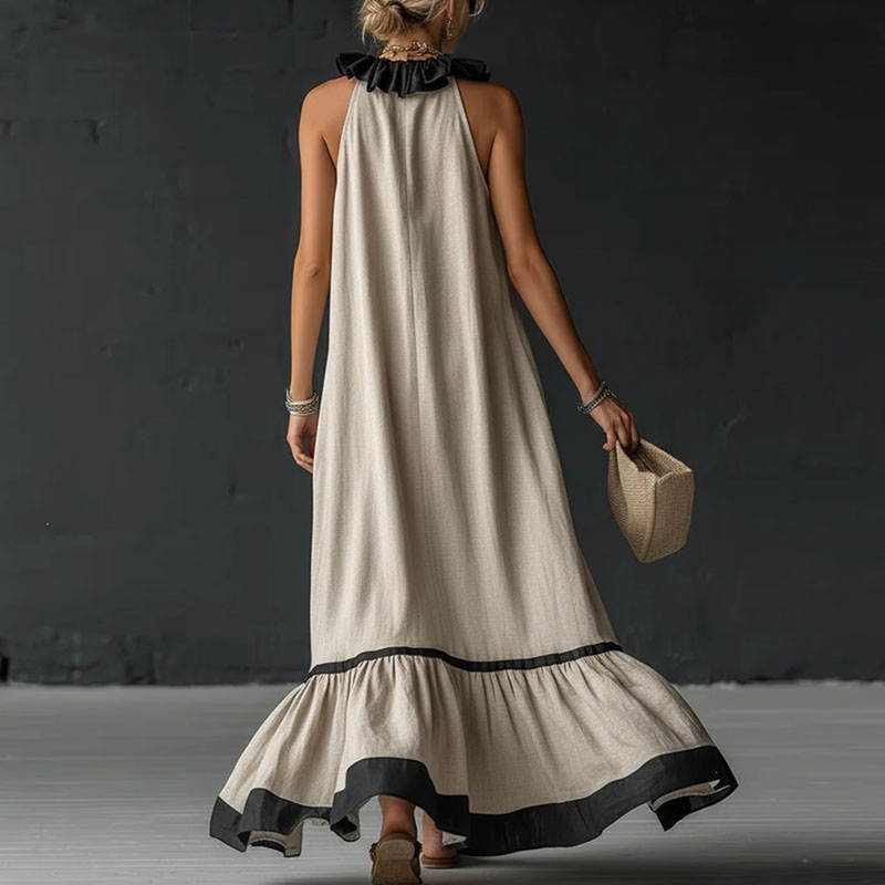 RUFFLED V-NECK MAXI DRESS