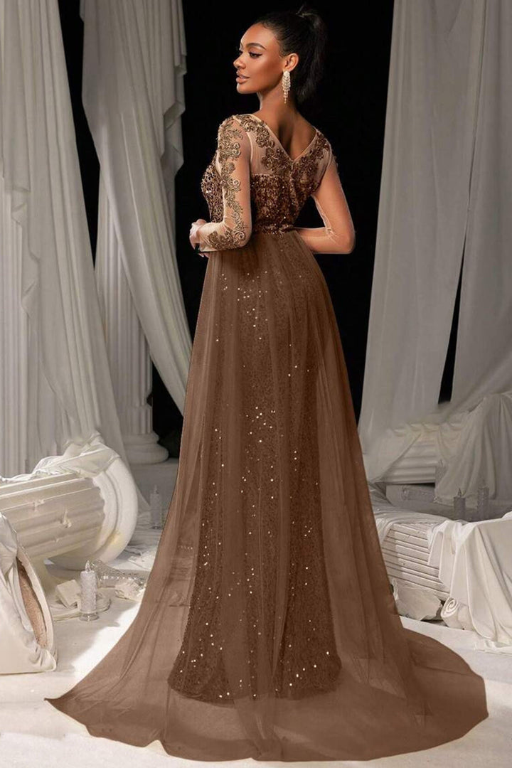 SEQUIN MAXI DRESS WITH LACE AND TULLE