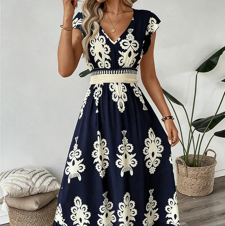 Candela | Baroque maxi dress with V-neck