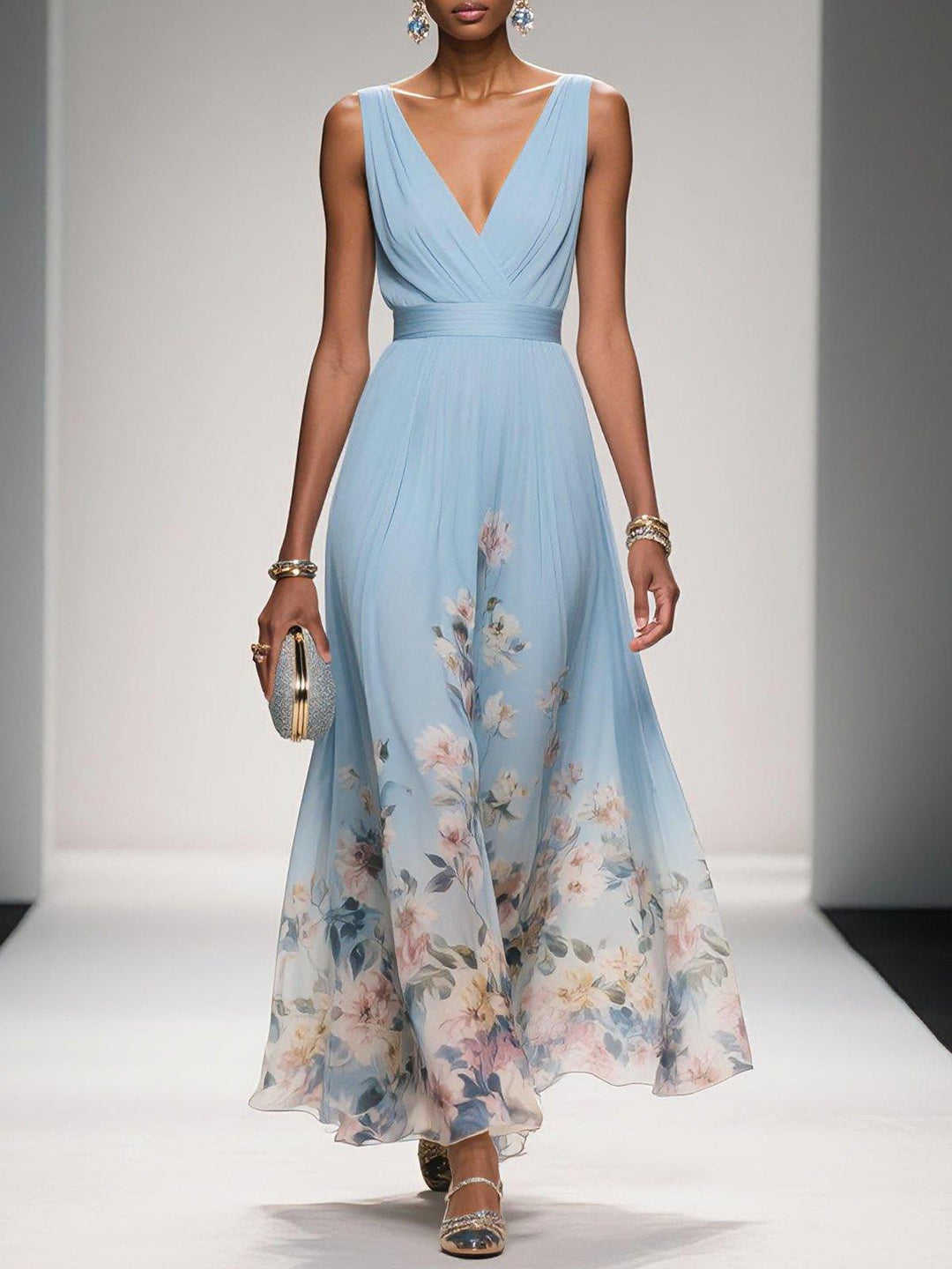 SLEEVELESS V-NECK MAXI DRESS